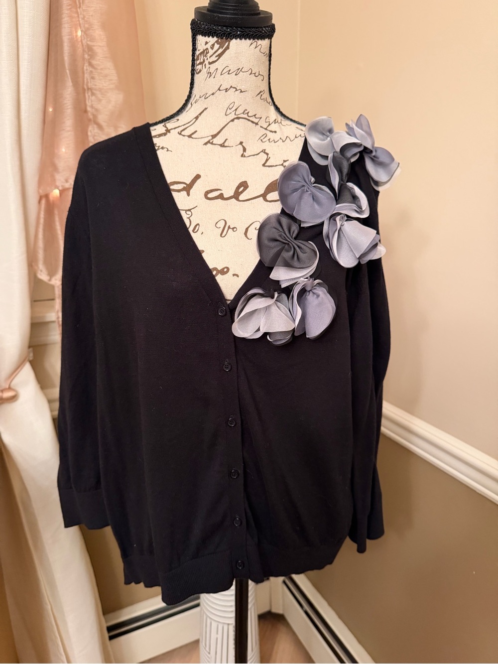 Michael Simon Black Knit Top with Script Label